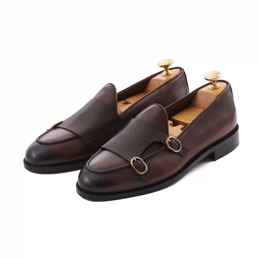 Double monk loafers .DARK BROWN-LIZARDS