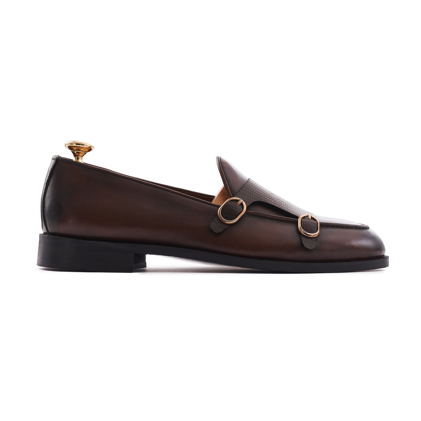 Double Monk Loafers .DARK BROWN-LIZARDS