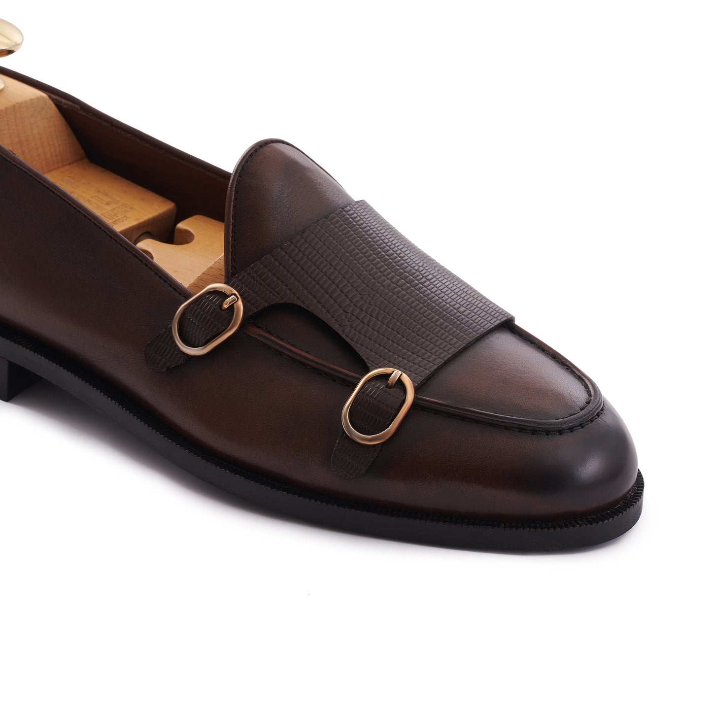 Double Monk Loafers .DARK BROWN-LIZARDS