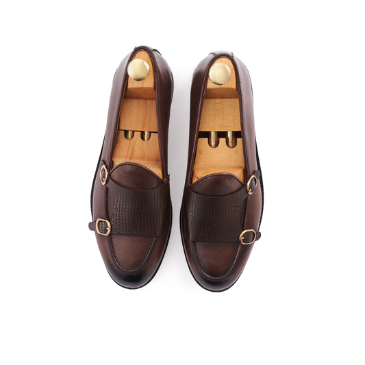 Double Monk Loafers .DARK BROWN-LIZARDS